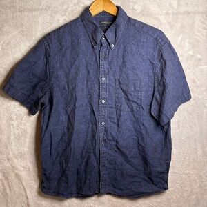 Banana Republic Linen Shirt Standard Fit Mens L Blue Short Sleeve Casual Preppy